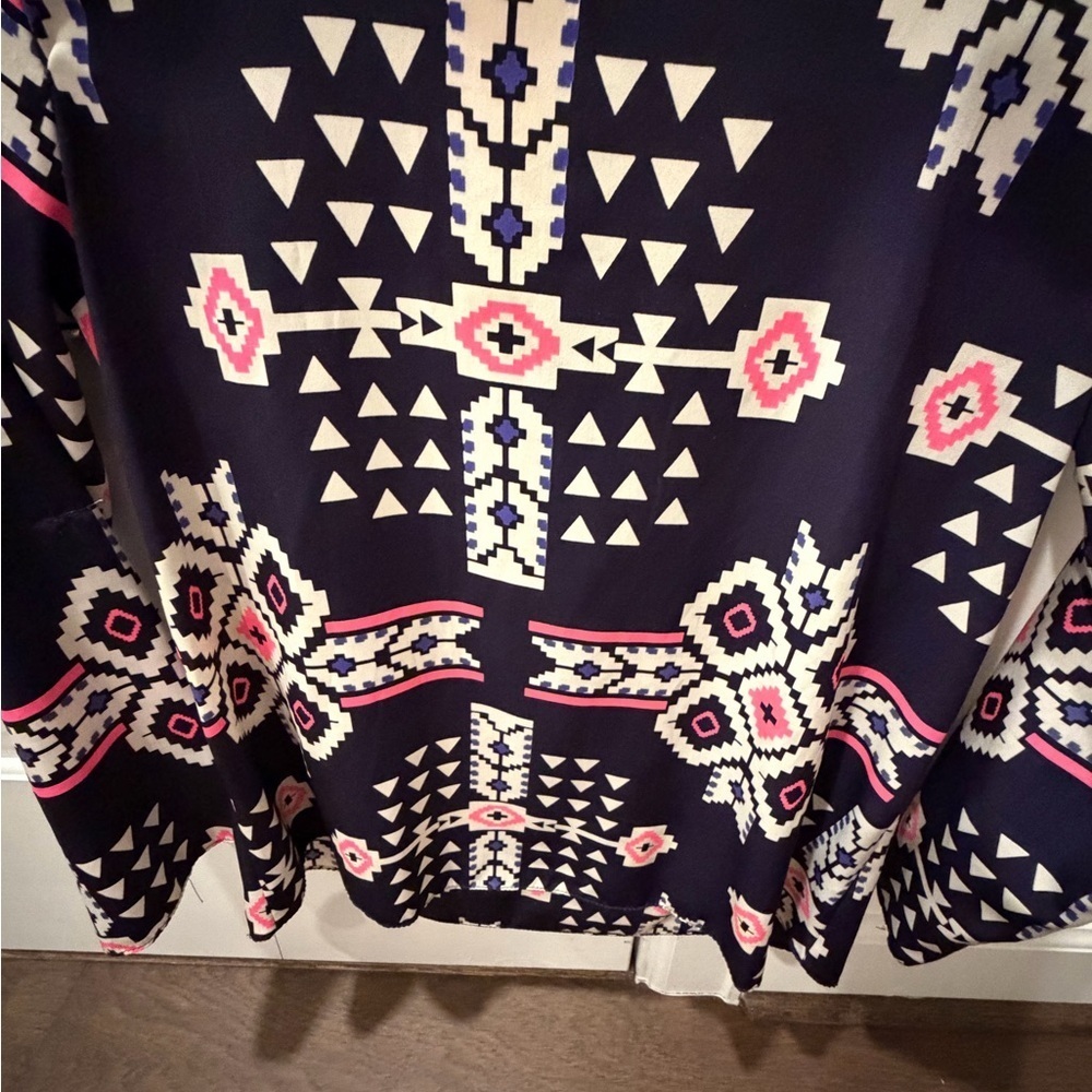 Moa Moa Navy and Pink Geometric Long Sleeve Top - Picture 3 of 4